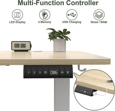 Електричний регульований стіл JUMMICO 160x80 см з зарядкою, комп'ютерний стіл з кабелеуправлінням, ергономічний стіл для сидіння та стояння, білий (бежевий)