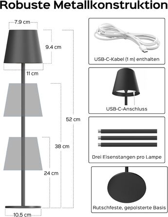 LED-лампа Jackyled настільна бездротова, перезаряджувана, з акумулятором 5000mAh, 3 режими висоти, 3 колірні температури, регулювання яскравості, портативна, вологостійка, для вітальні, спальні, 1 шт.