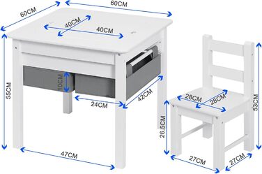 Дитячий стіл Lestarain з 2 стільцями, шафа для зберігання, ігровий стіл для будівельних блоків, стіл для занять, білий сірий