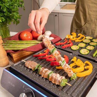 Електричний гриль Cecotec Rock'nGrill Blaze Neon – 2200 Вт, регулювання до 180°, знімні пластини, велика поверхня 29x23 см