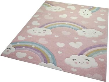 Килим Dream Дитячий килимок Дитячий килимок Веселка з хмарами і сердечками в рожевому кольорі Розмір 160 см Круглий