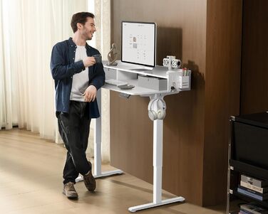 Електричний письмовий стіл WALKINGDESK з регулюванням висоти, 2 шухлядами, ергономічний сидячи-стоячи, для домашнього офісу, з полицею, гачком, DIY-панеллю, 122x61 см, білий