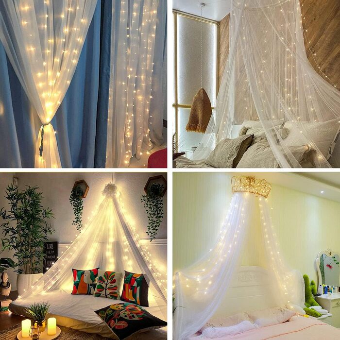 Ланцюжок прикрас з LED-лампочками, 100 LED, 10 м, 8 режимів, пульт дистанційного керування, таймер, теплий білий, диммування, акумуляторний, водонепроникний, для святкування Різдва