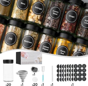 Набір скляних банок для спецій FRIBERG з дозатором, 20 шт. по 120 мл, чорний колір