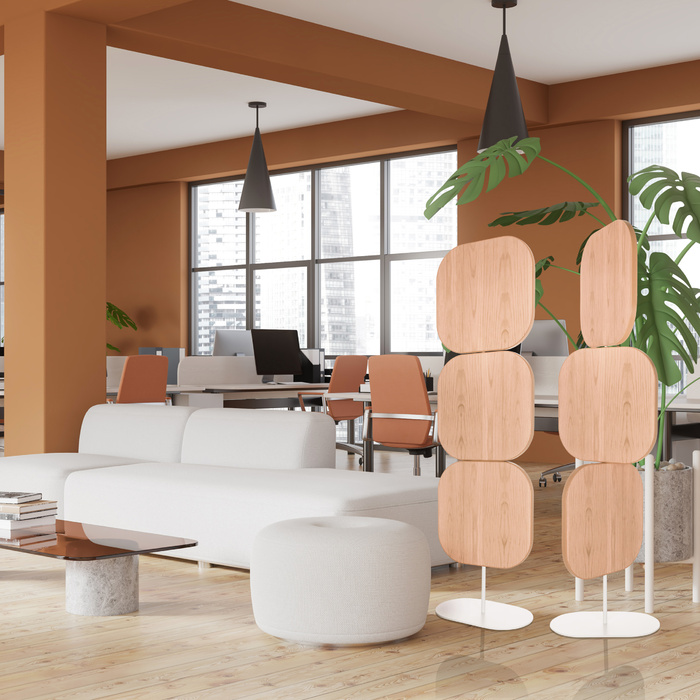 Перегородка акустична / мобільна перегородка FLEXMIUT W 174x50x2,8, шпон деревом PET дуб hjh OFFICE