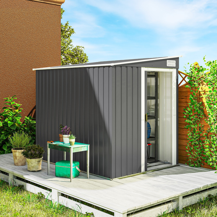 Гаражний бокс Outsunny з металу, 2,81 м², 154x206,5x181 см. Сховище для інструментів з похилим дахом та фундаментом.