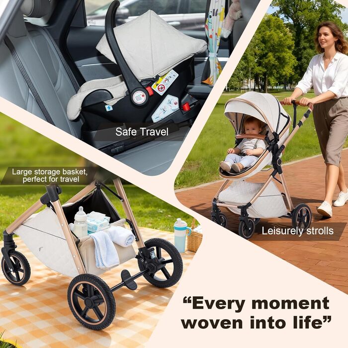 Дитячий візочок Zkipm 3 в 1, комплект з люлькою, автокріслом, функція складання, регульована спинка, великий капюшон, до 15 кг, 0-3 роки (8-V8-ISOFIX-Блакитний)