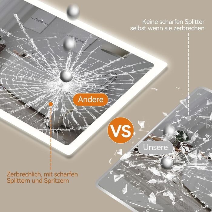 Дзеркало для ванної кімнати YOURLITE з LED-підсвічуванням 100x60 см, сенсорне управління, годинник, антизапотівання, 3 кольори світла, регулювання яскравості, функція пам'яті, білий - 60100