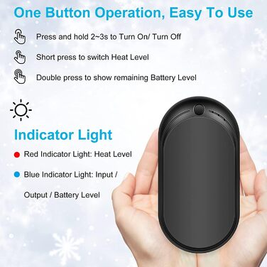 Електричний грієчка USB, Powerbank 5200mAh, портативний кишеньковий грієчка, багаторазовий, для жінок та чоловіків, Raynaud, Outdoor, кемпінг, полювання, катання на лижах, чорний та білий (чорний та сірий)