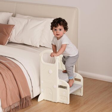 Дитячий тривалий стільчик Hoopyosms з регулюванням висоти, складний, з поручнями, антиковзкий, для ванної та кухні, сірий