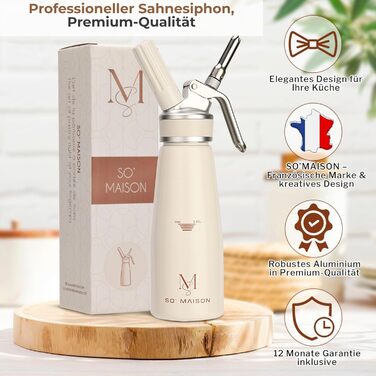 SO'Maison Sahnespender 500 мл – професійний сахнеспрей для збивання вершків, мусів та еспуми – вінтажний дизайн, з рецептами для самостійного наповнення