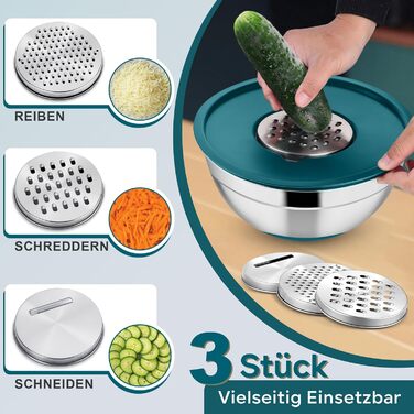 Набір мисок HaWare 6 шт. з нержавіючої сталі з кришками та тертками, 4.6/2.8/2.5/1.6/1.2/0.7 л, силіконове дно, миючі в посудомийній машині