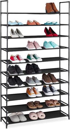 Стійка для взуття Relaxdays XXL, 10 рівнів, для 50 пар взуття, тканинна підставка для взуття HBT 176, 5x99x29, 5 см, (чорний)