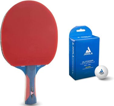 Ракетки для настільного тенісу JOOLA Rosskopf Junior Pro схвалені ITTF дитячі ракетки для настільного тенісу 5 зірок, ручка синя / червона, товщина губки 1,8 мм (комплект з кульками для настільного тенісу, 12 шт., білий)