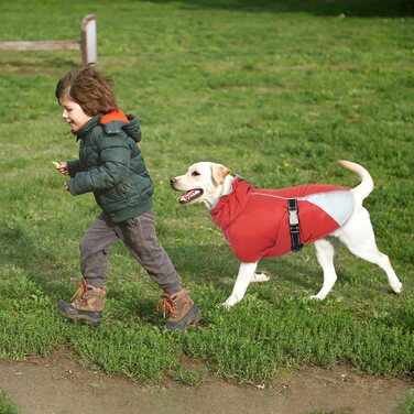 Зимова водонепроникна куртка для собак, жилет, вітрозахисна флісова куртка для собак, Одяг для домашніх тварин, світловідбиваюча зимова куртка з отвором для повідця (XXL, Червоний)