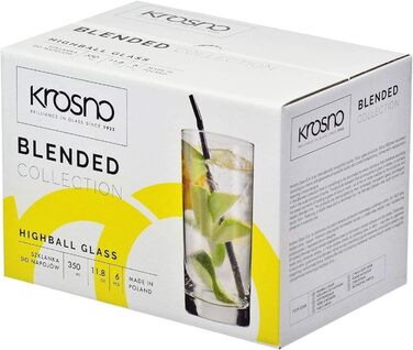 Склянки для напоїв Krosno Longdrink 350 мл, набір 6 шт. Blended – для води, коктейлів, ресторанів, посудомийна машина