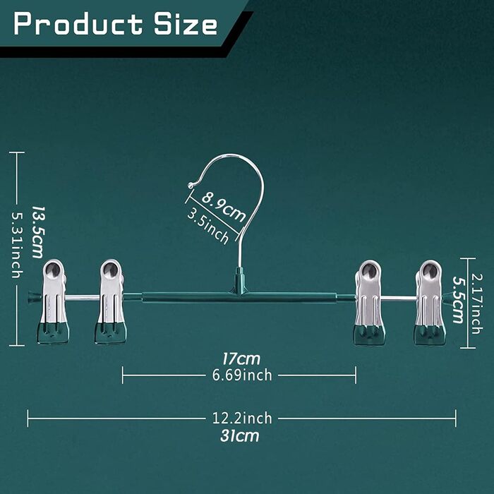 Металева вішалка для штанів 30 см з нековзними затискачами, економія місця для штанів, спідниць, нижньої білизни (20 шт. ) Сірий