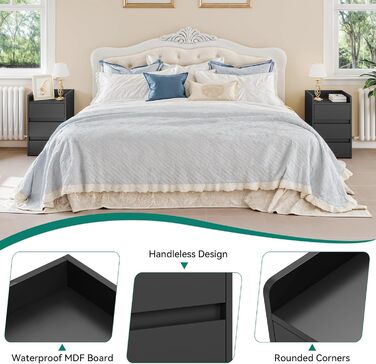 Приліжкові тумбочки YITAHOME (2 шт) з металевими ніжками та ручками, білий колір, 3 висувні ящики, 35 x 40 x 59 см, для спальні та вітальні