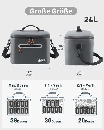 Сумка-холодильник 24л ізольована водонепроникна для кемпінгу, пікніка, пляжу та грилю - темно-сіра