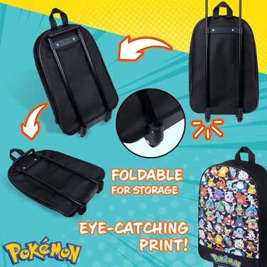 Валіза Pokemon Kids, складний візок 39x27см, 10.5л, 2 колеса, висувна ручка (чорний AOP)