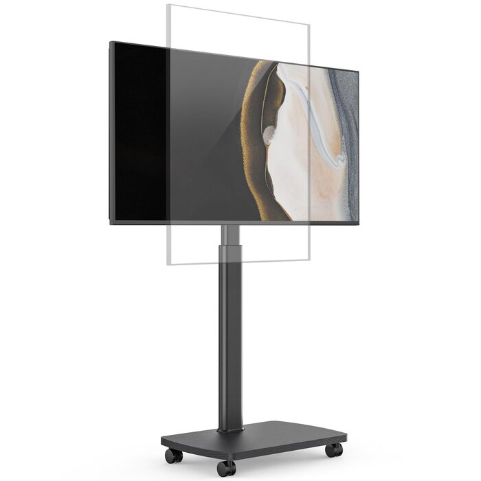 Підставка для телевізора на колесах з полицею, чорна, поворотна, регульована по висоті, VESA 400x400, для телевізорів 32-65 дюймів