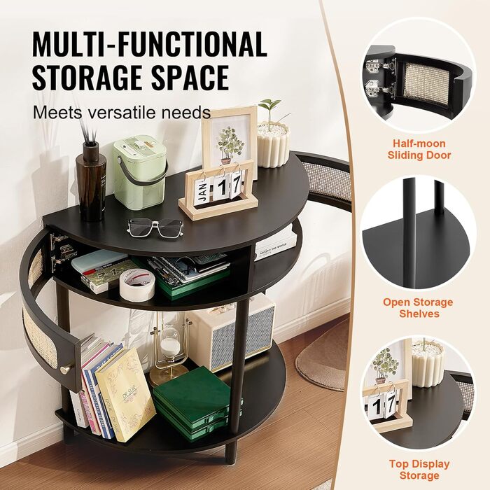 Консольний столик VEVOR з ротангу з натуральним ротанговим фасадом, 2 висувні ящики, чорний | для вітальні, робочого кабінету, передпокою