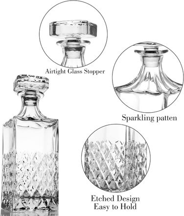 Декантер для віскі LIGHTEN LIFE 849 мл без свинцю з кришкою у подарунковій коробці - кришталевий, для скотчу та бурбону
