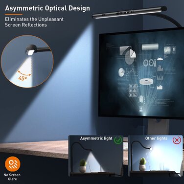 Настільна світлодіодна лампа AmazLit, лампа для моніторингу догляду за очима, регульована яскравість і колірна температура, робоча лампа без відблисків на екрані, Офісна лампа для управління жестами з функцією пам'яті, 12 Вт чорного кольору