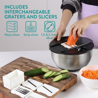 Salatschleuder Navaris з нержавіючої сталі: сушарка для салату з кришкою та ситом - сушарка для салатів