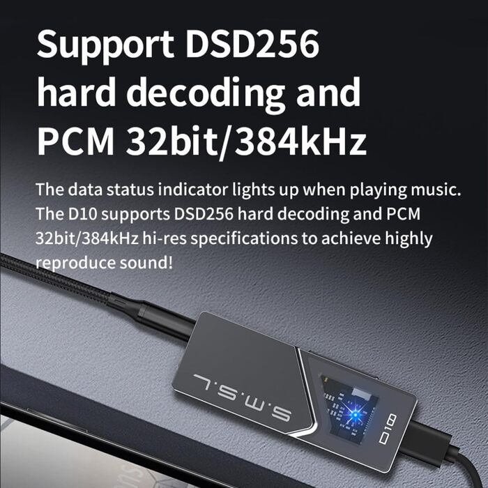 Підсилювач для навушників SMSL D10 USB-C, 2 шт. CS43131, 3,5 мм і 4,4 мм, ЦАП DSD256 32 біт/384 кГц (чорний)