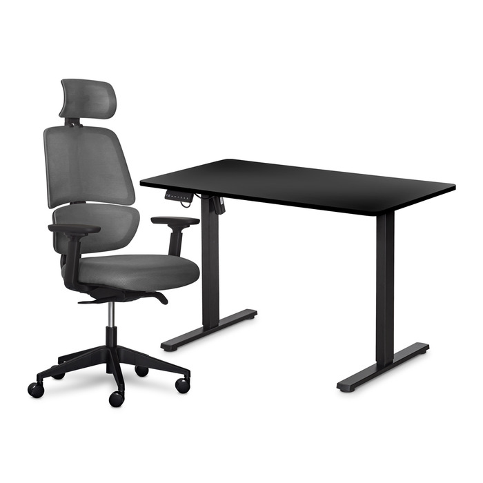Комплект Mealux PowerDesk Lite Black + Leo Air Plus Grey (арт. EVO-201 Lite B/B +Y 546 KBG)