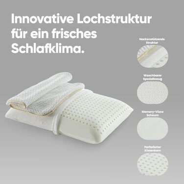 Ортопедична подушка для шиї Air Comfort Flow+ з дихаючим чохлом, піна з пам'яті, 60x40x15 см