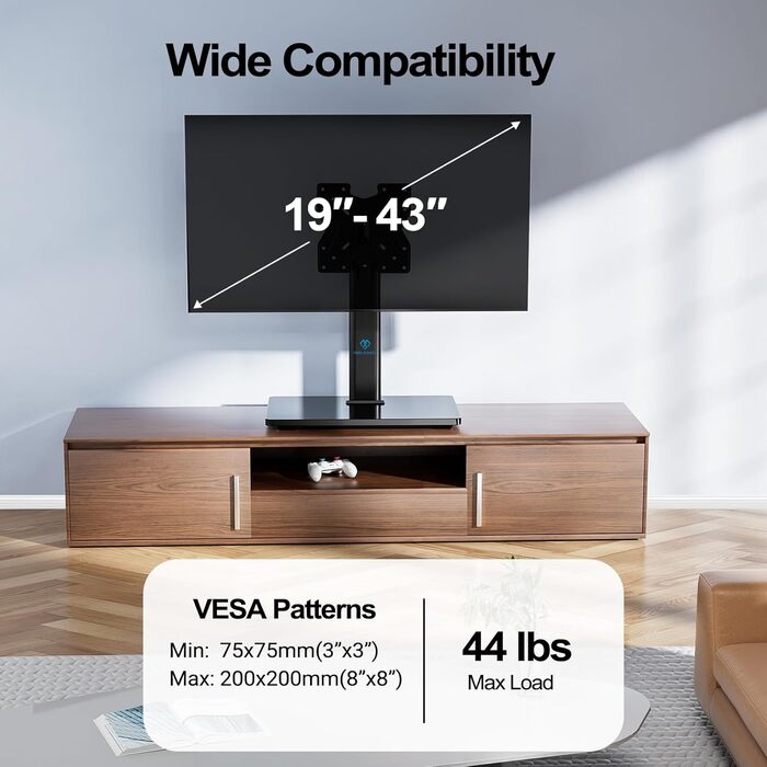 Настінний кріплення для телевізора PERLESMITH - поворотний, для 19-43 дюймів LCD/LED/PC моніторів, регульована висота, скло, VESA 200x200 мм
