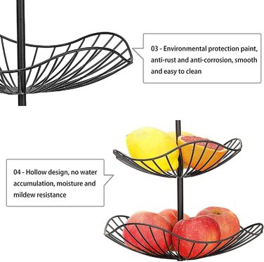 Поверховий металевий кошик для фруктів, двоярусна кошик для овочів, сервірувальна кошик ваза для фруктів для більшого простору на стільниці-вміщує фрукти &, 3-