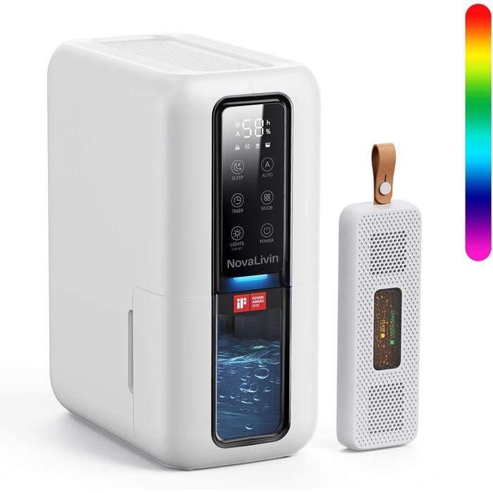 Електричний осушувач повітря з резервуаром 2L, автоматичне відключення та регулювання вологості для ванної, спальні, шафи (білий)