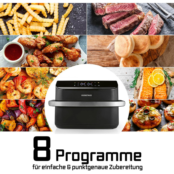 Фритюрниця повітряна Gourmetmaxx FryUp з двома камерами | 10 літрів | Чорний колір | Дисплей Touch | Економія місця