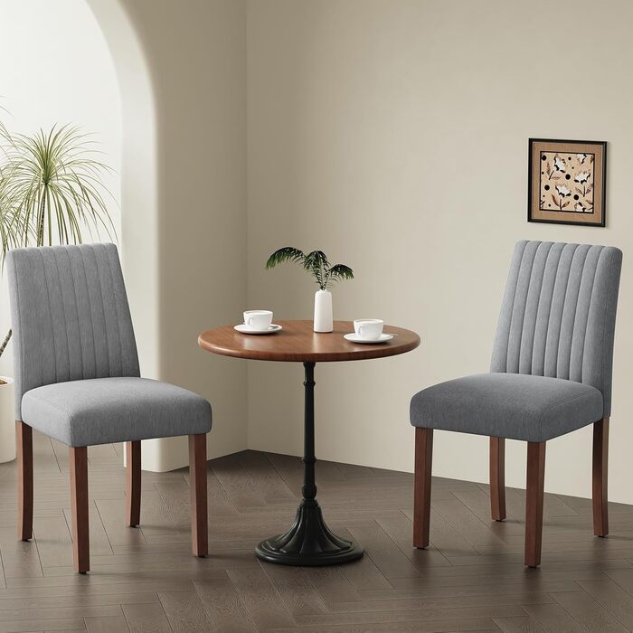 COLAMY Комплект з 2 обідніх стільців, м'який дизайн, спинка, для кухні, ресторану, сірий колір