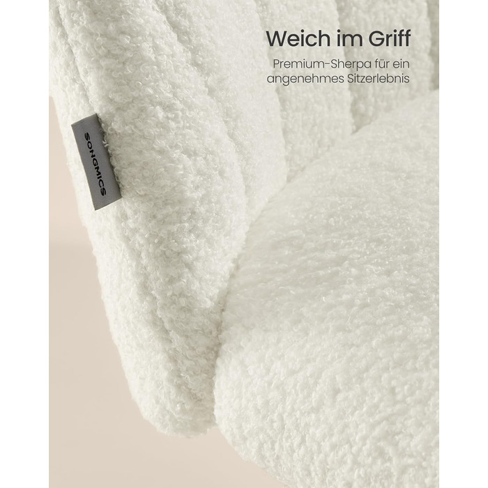 Крісло SONGMICS для дому та офісу, крісло для макіяжу з флісу, регульоване по висоті, для робочого кабінету, спальні, гардеробної, кремово-біле, OBG027WD01