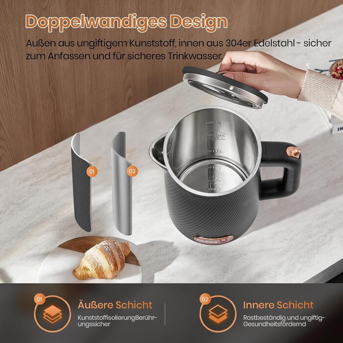 Електричний чайник OLEGA 1.8L, 1800W, нержавіюча сталь, автоматичне відключення, захист від сухого кип'яття