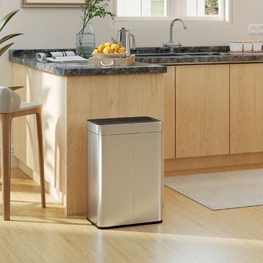 Відро для сміття HOMCOM з датчиком, об'єм 55 л, кришка-метелик, автоматичне відкривання, нержавіюча сталь, сріблястого кольору