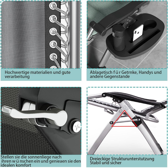 Розкладний шезлонг для відпочинку: зручний та міцний садовий стілець з регульованою спинкою (200 кг, срібний)