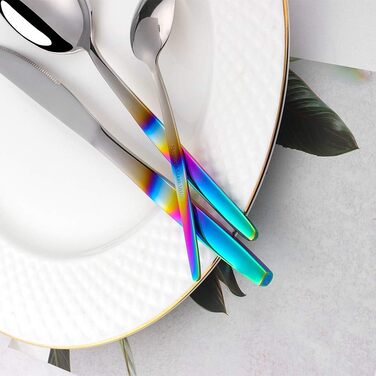 Ніжний набір столових приборів з нержавіючої сталі, 16 предметів, кольоровий ручка, для 4 осіб, екологічний посуд для вечірок, пікніків, кемпінгу та подорожей, придатний для миття в посудомийній машині