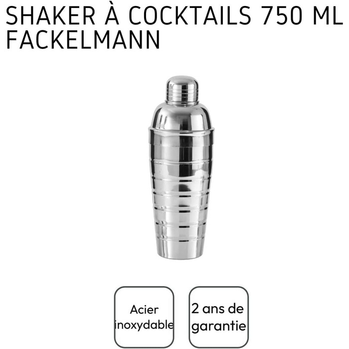 Шейкер для коктейлів Fackelmann 750 мл, міксер для коктейлів з нержавіючої сталі, чашка-шейкер для змішаних напоїв з вбудованим ситом (колір срібло), кількість