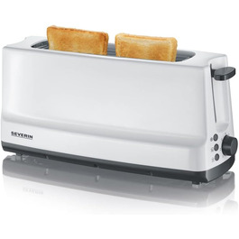 Автоматичний тостер з довгим розрізом 4 тости Автоматичний тостер з насадкою для булочки, тостер з нержавіючої сталі для підсмажування, розморожування та нагрівання, 1,400 Вт, білий/сірий, AT 2234 (2 скибочки тостів)