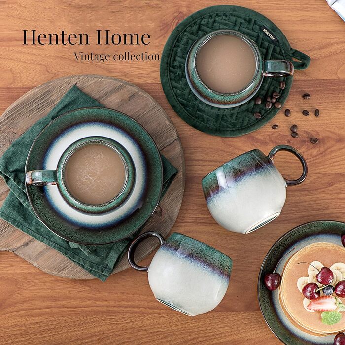 Набір кавових чашок Henten Home - 600 мл, 4 персони, зелений градієнт