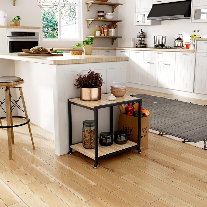 Двоярусний стіл для принтера Padma з універсальними роликами 45 x 35 см, мобільний, з дерева та металу, для офісу, факса, копіювальника, сканера SZCJ-20401-BK (волоський горіх)