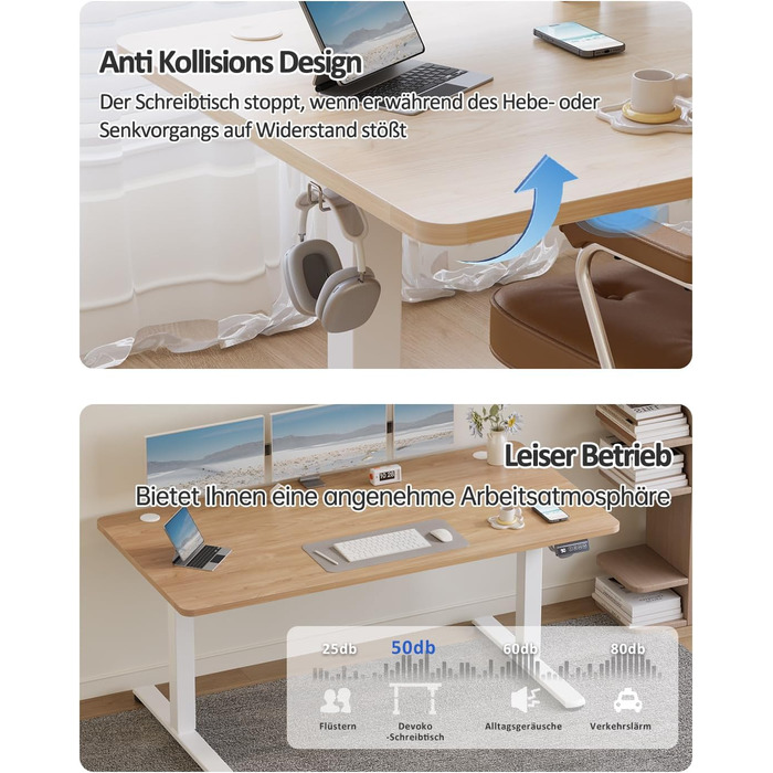 Електричний регульований стіл Devoko 120x60 см: офісний, для комп'ютера, з пам'яттю висоти, стоячий, бежевий