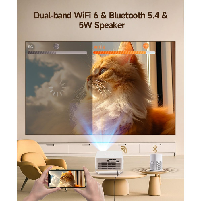 Magcubic HY300max Міні проектор 4K/8K з Android 14, WiFi 6, Bluetooth 5.4, Автофокус, для домашнього кінотеатру, білий