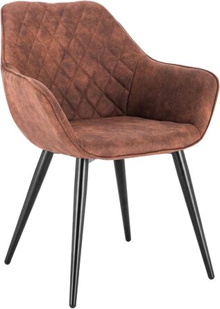 Стільці для їдальні WOLTU, комплект з 1 шт., для кухні, вітальні, м'які з підлокітниками, металеві ніжки, тканинний, коричневий