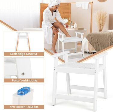 Лавка для душу Costway з полицею, коричнево-біла, 32,5x32,5x43,5 см. Макс. вантажопідйомність: 165 кг